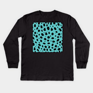 Teal and Black Cheetah Print Animal Print Kids Long Sleeve T-Shirt